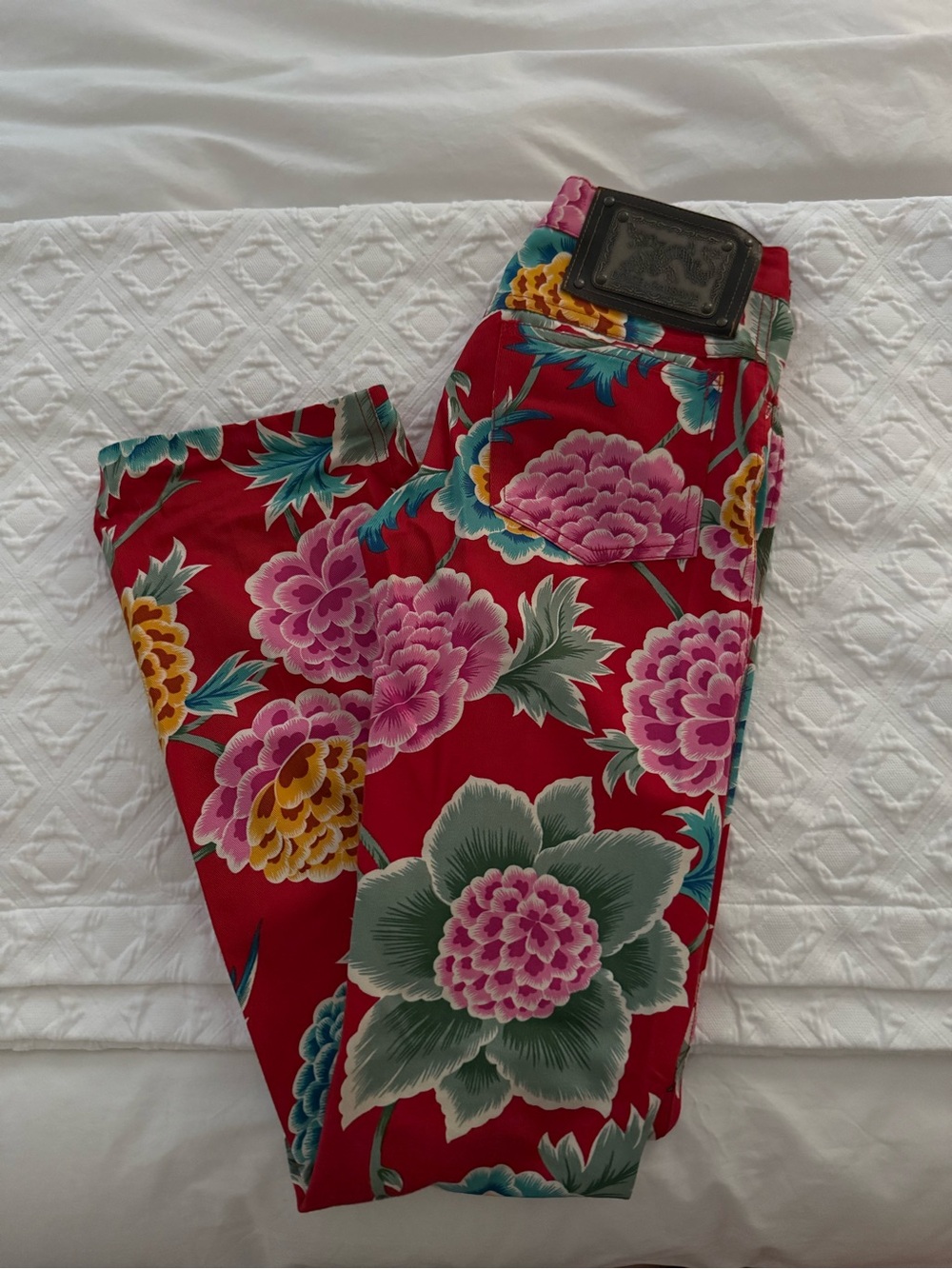 Dolce & Gabbana Vintage Red Floral Print Pants